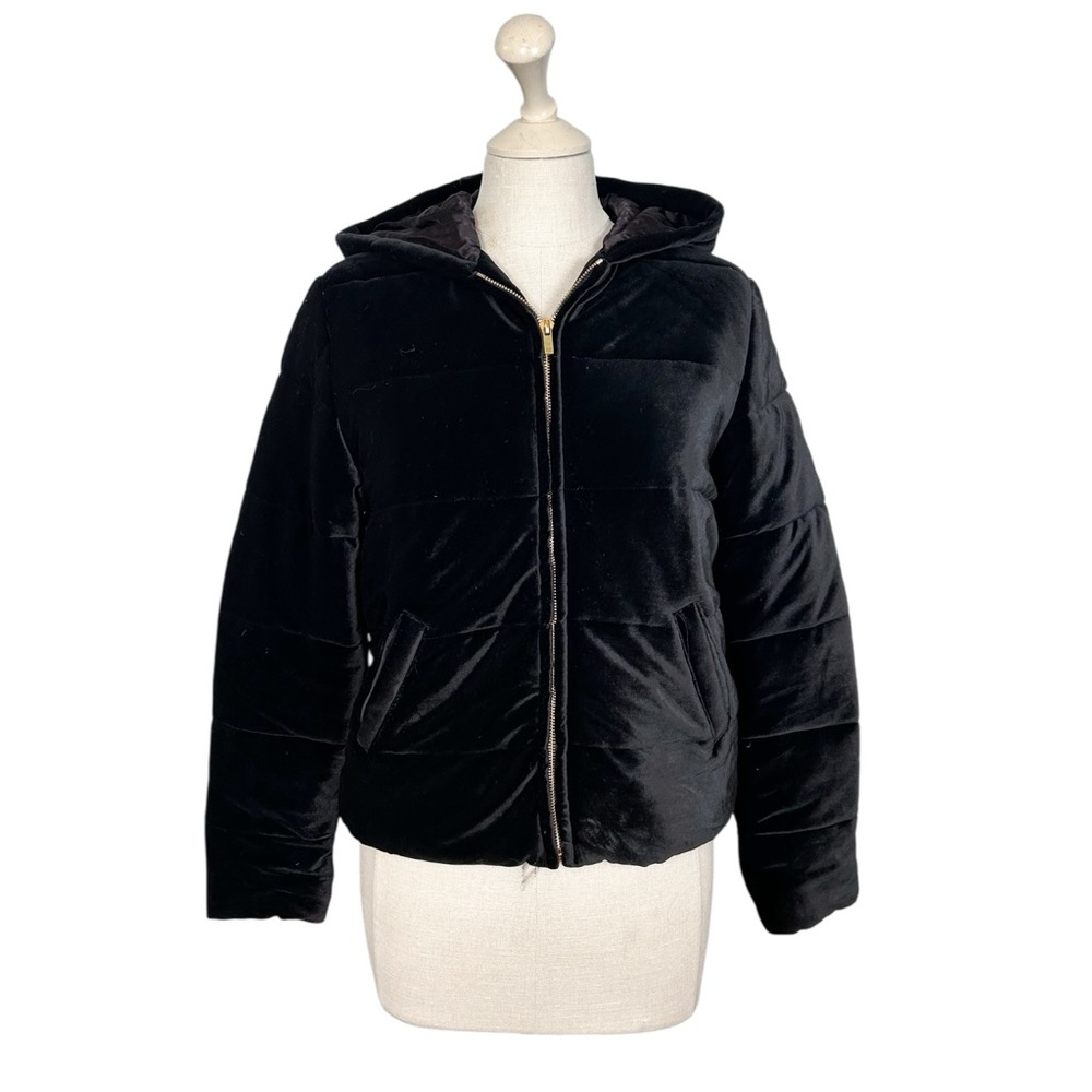 Ralph Lauren Black Velour Quilted Hooded Jacket